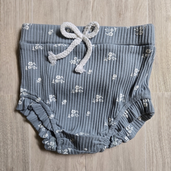 Toddler Baby Girl Floral Set Dusty Blue Sleeveless Onesie Bloomer Summer Outfit - Picture 6 of 8